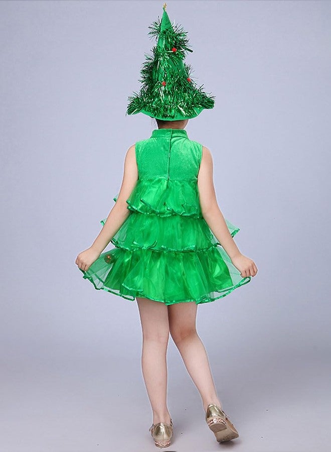FANCYINN Girls Christmas Tree Dress Cosplay Costume Round Neck Sleeveless Kids Tutu Dresses with Hat Xmas Outfits 110 - Image 3
